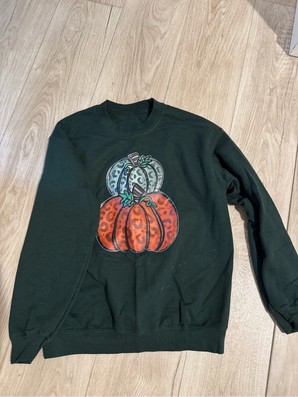 Dark Green Crewneck Sweatshirt with Orange & Green Pumpkin Graphic